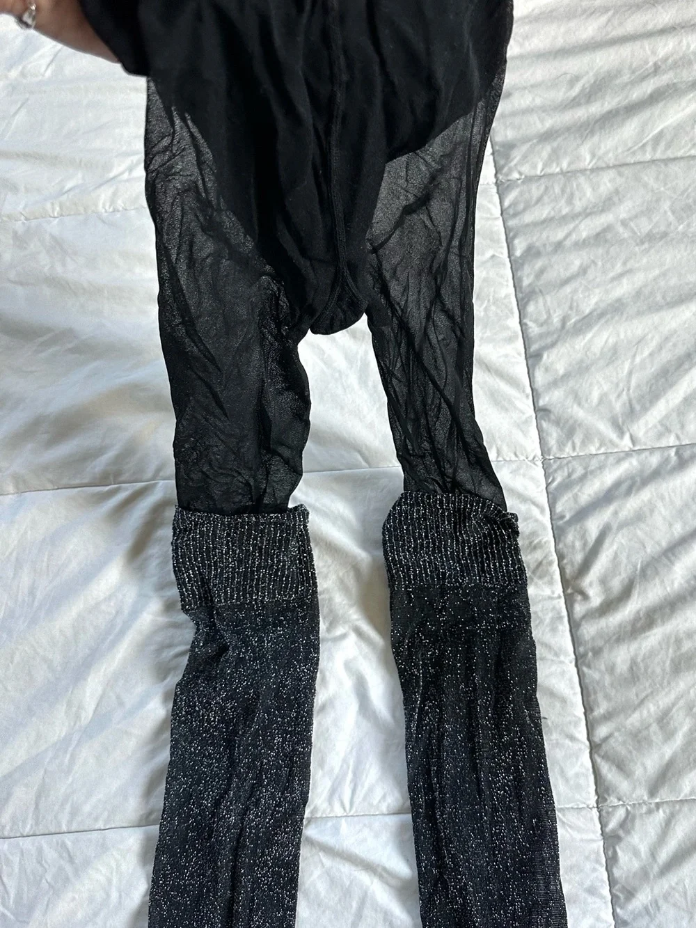 NORDSTROM Black Sparkle Leg Warmers Tights Size-S/M